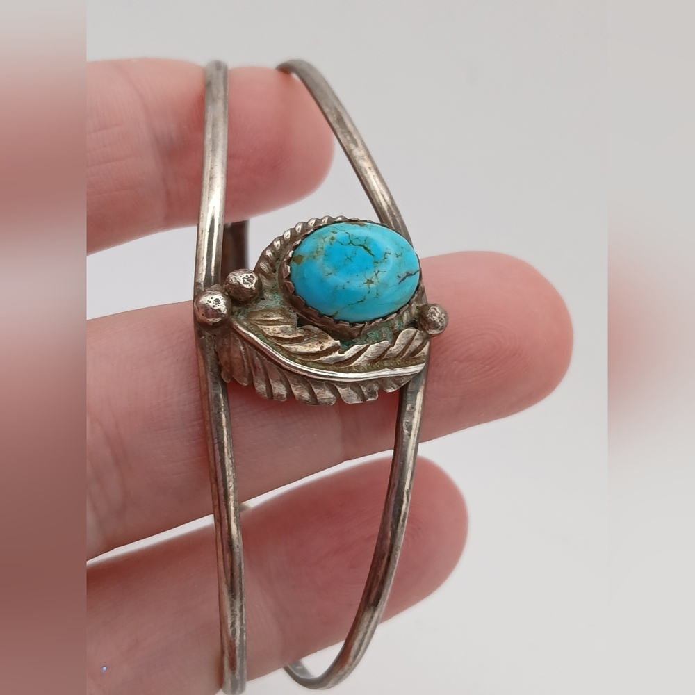 Signed Mexico Sterling 925 Turquoise Cuff Bracelet